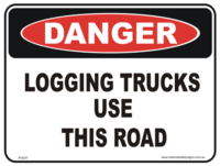 Logging trucks danger sign