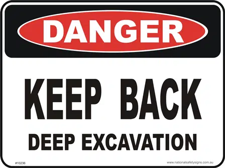 Deep excavation danger sign