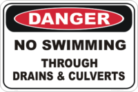 No swimming through drains and culverts danger sign