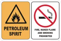 no naked flame sign, petroleum spirit sign
