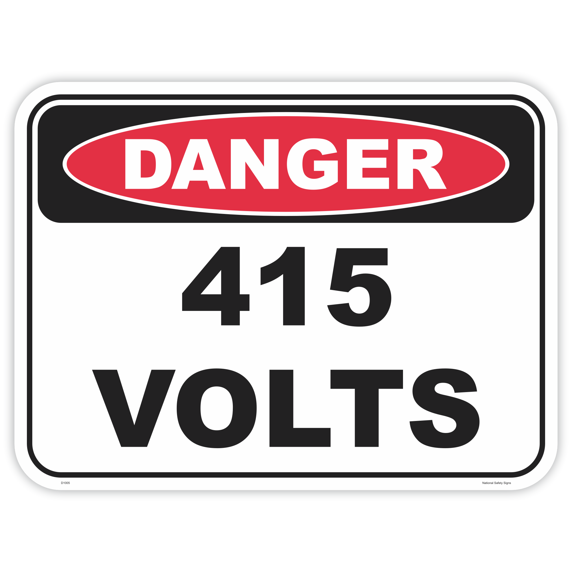 Danger 415 volts safety sign - AS1319 compliant, National Safety Signs Australia
