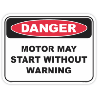 Danger motor may start without warning safety sign - AS1319 compliant, National Safety Signs Australia