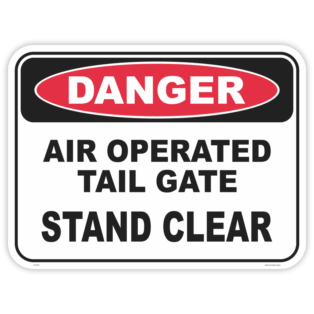 Danger air operated tail gate safety sign - AS1319 compliant, National Safety Signs Australia
