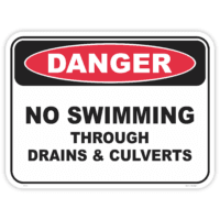 Danger no swimming through drains safety sign - AS1319 compliant, National Safety Signs Australia