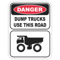 Danger dump trucks use this road safety sign - AS1319 compliant, National Safety Signs Australia