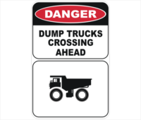 Danger Dump Trucks Crossing Ahead sign
