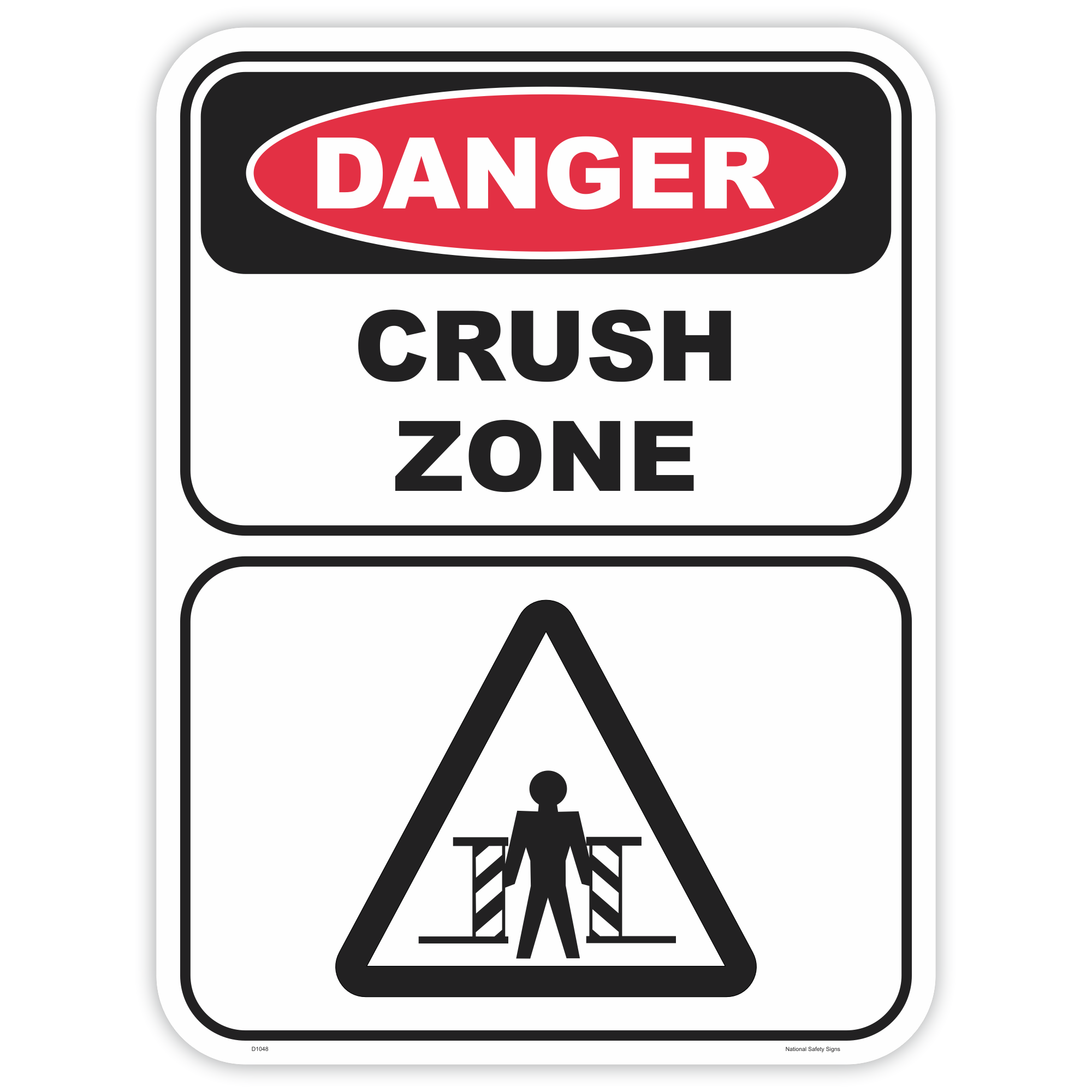 Danger crush zone safety sign - AS1319 compliant, National Safety Signs Australia