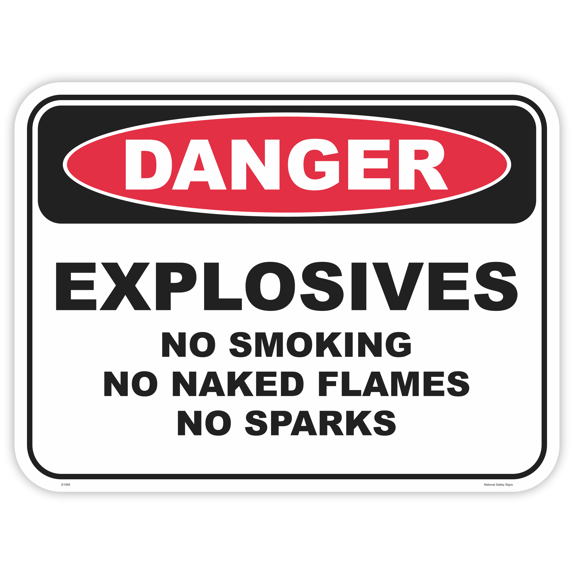Danger explosives safety sign - AS1319 compliant, National Safety Signs Australia