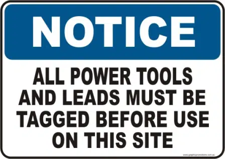 Power tool and lead tag Warning sign