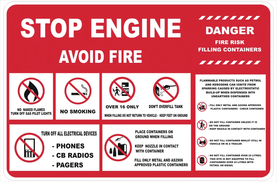 Stop Engine petrol pump sign
