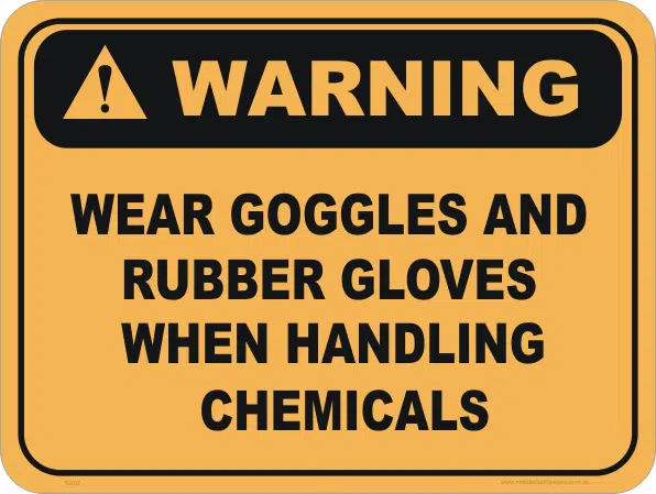 wear goggles and gloves, goggles, gloves