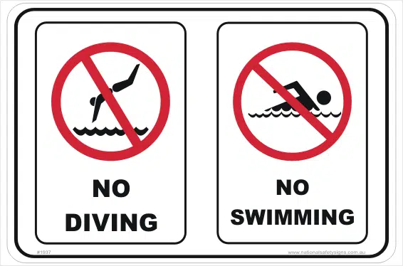 No Diving Swimming sign
