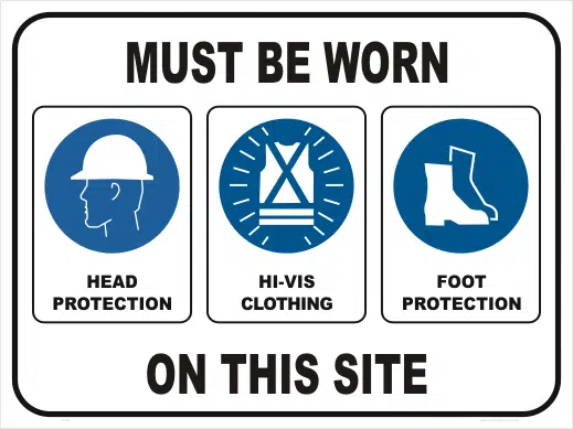 PPE HEAD, HI-VIS, FOOT PROTECTION ON SITE