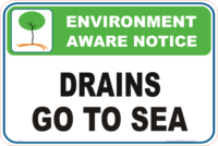 Drains go to Sea Enviroment sign