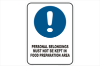 Personal belongings not in food area