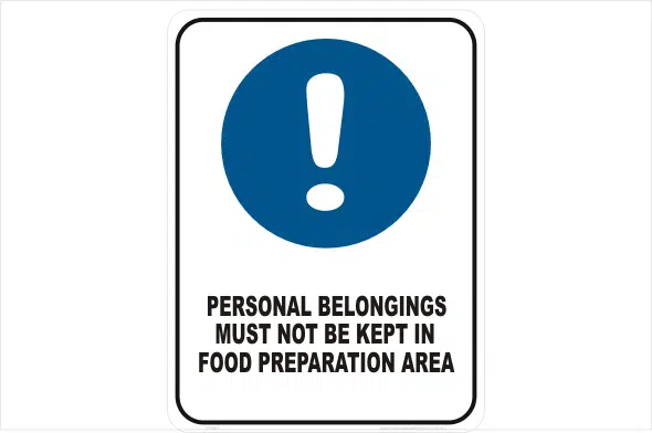 Personal belongings not in food area