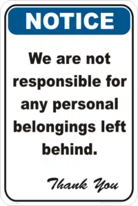 peresonal belongings sign
