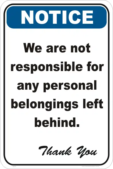 peresonal belongings sign