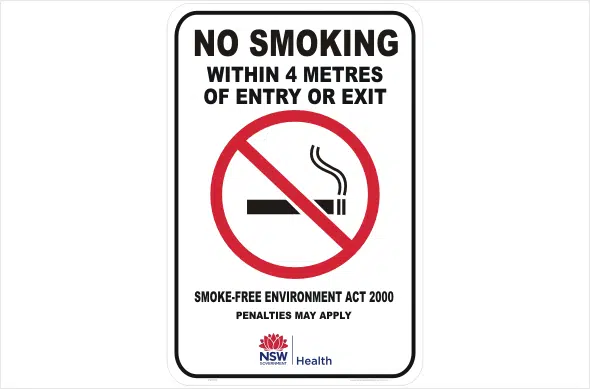 NSW No Smoking 4 metres from entry or exit