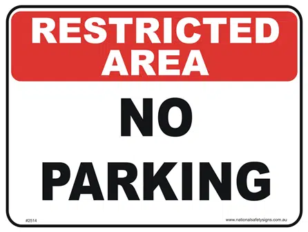 No Parking Restricted area sign