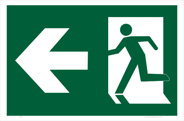 Emergency Exit Left Sign  at https://nationalsafetysigns.com.au/safety-signs/emergency-exit-left-sign-e1209/
