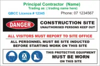 Principal Trading Name Contractor site sign