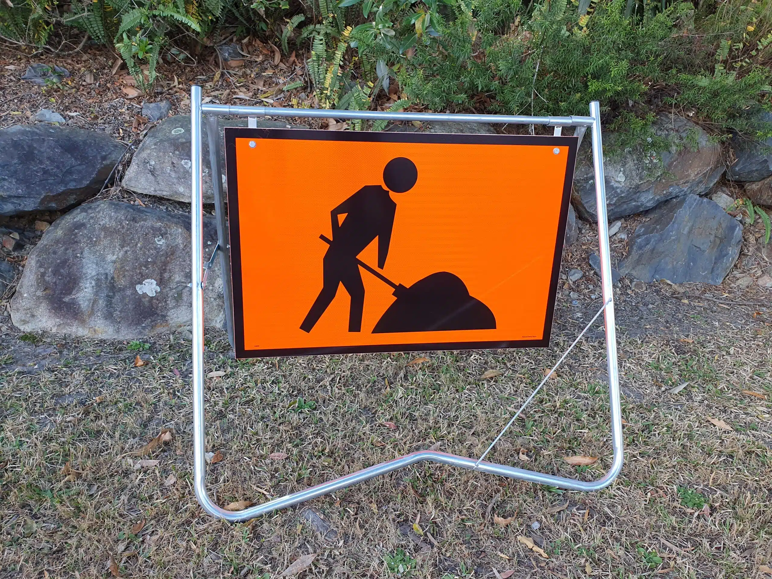 Workmen Ahead Sign and Gal Stand 900 x 600 A4009