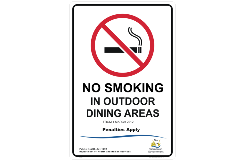 TAS No Smoking in outdoor dining areas sign