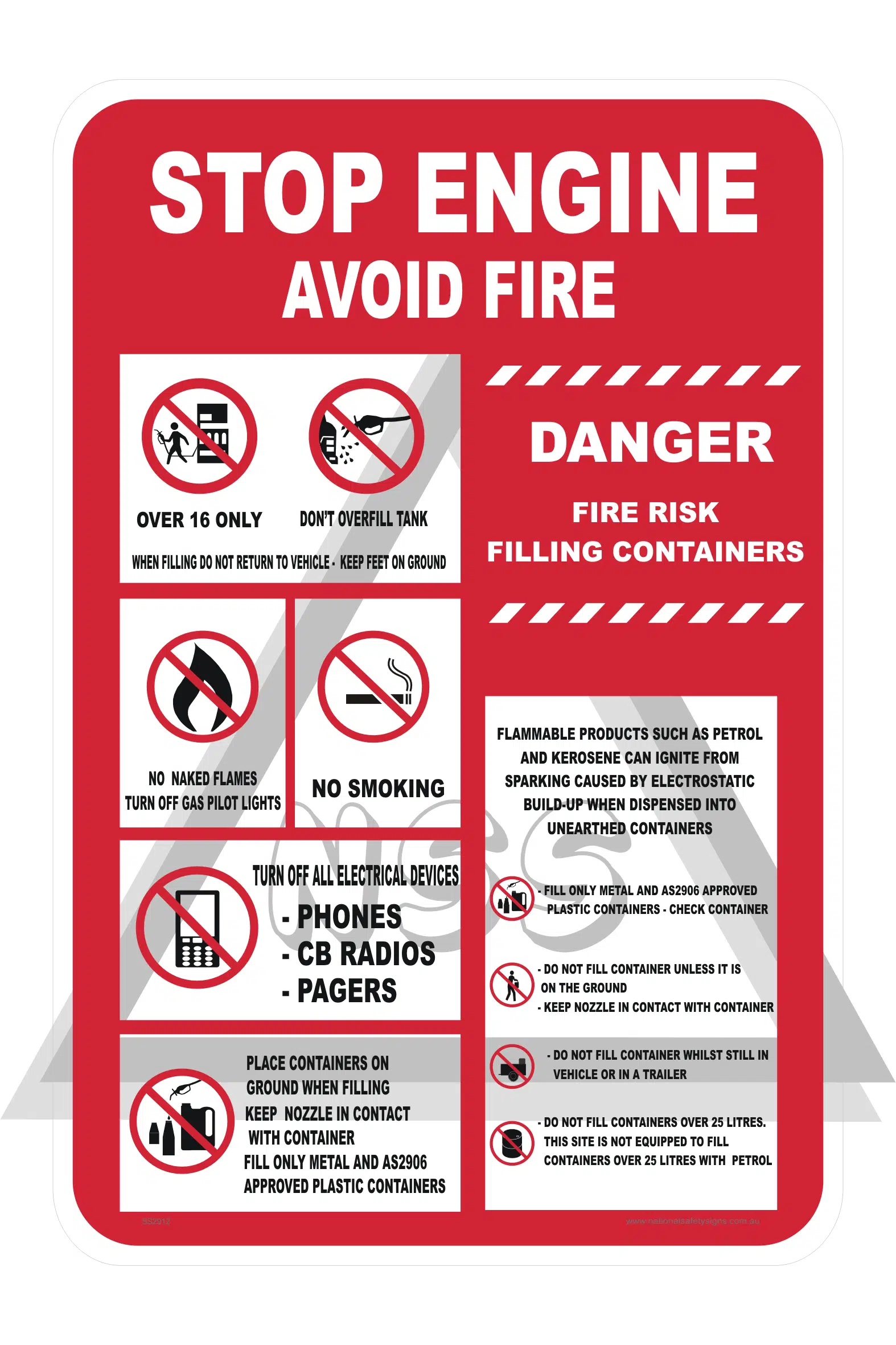 Stop engine avoid fire sign