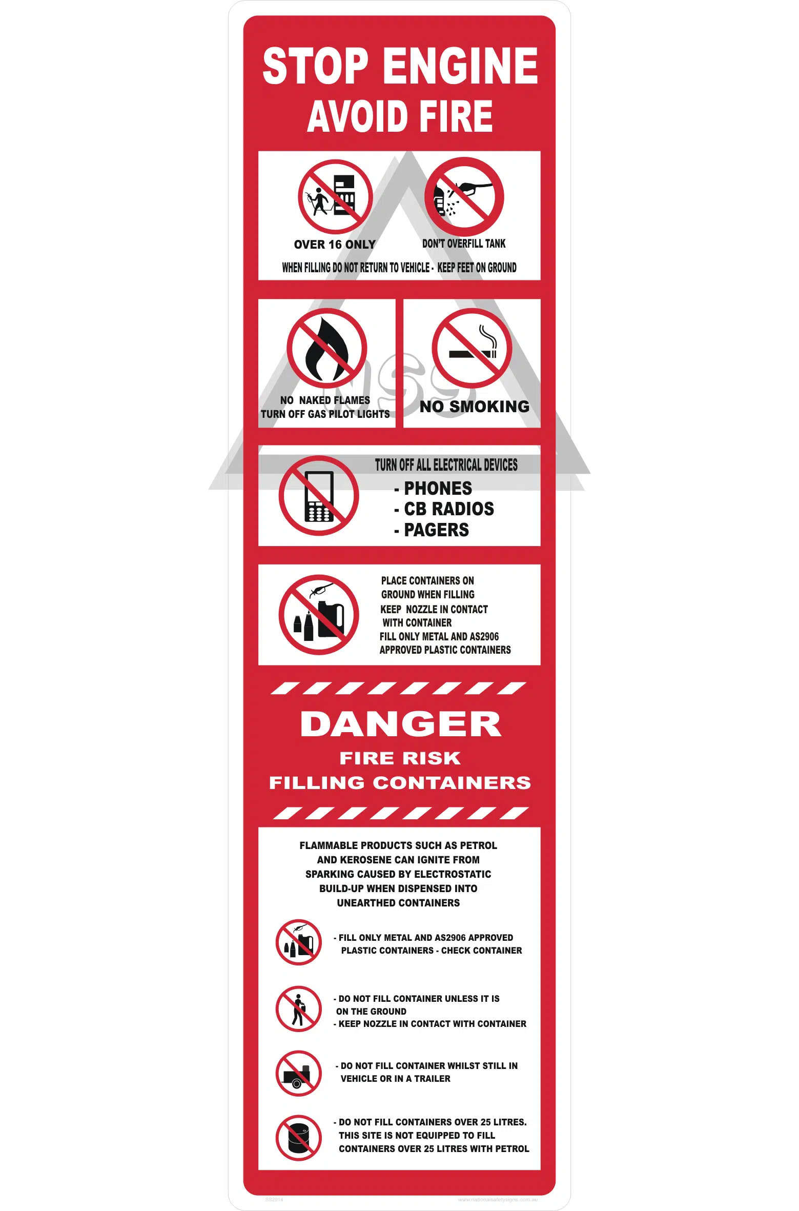 Stop Engine Avoid Fire sign