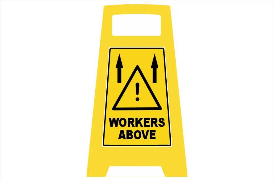Workers Above Porta Board sign  PB66011