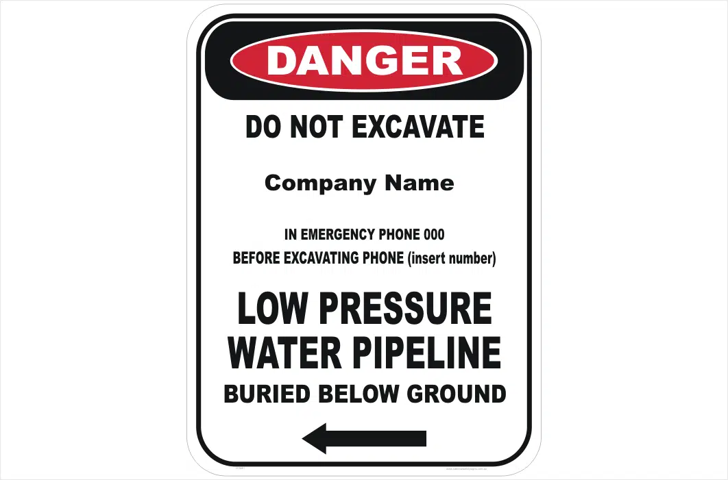 Low Pressure water pipe sign
