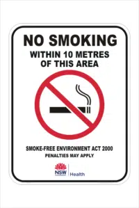 NSW no smoking within 10 metres sign