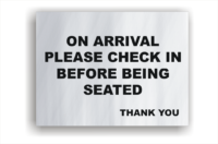 Check in on Arrival sign