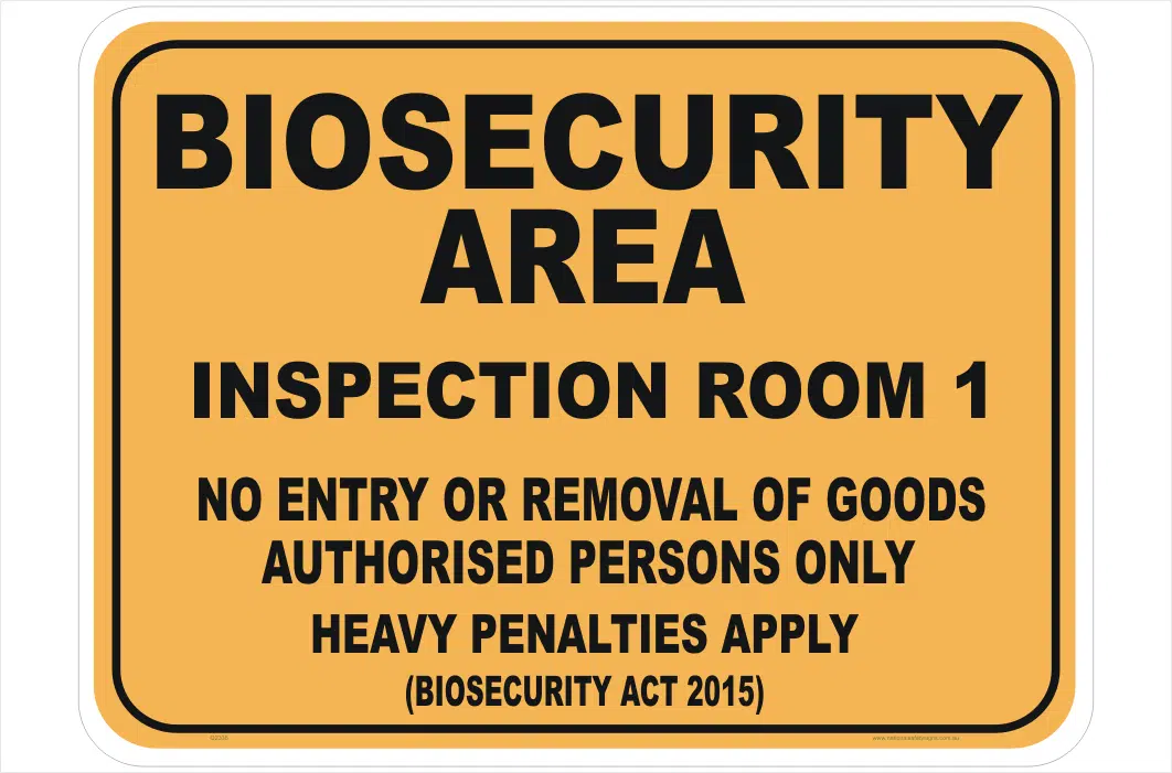 Biosecurity Inspection Room sign