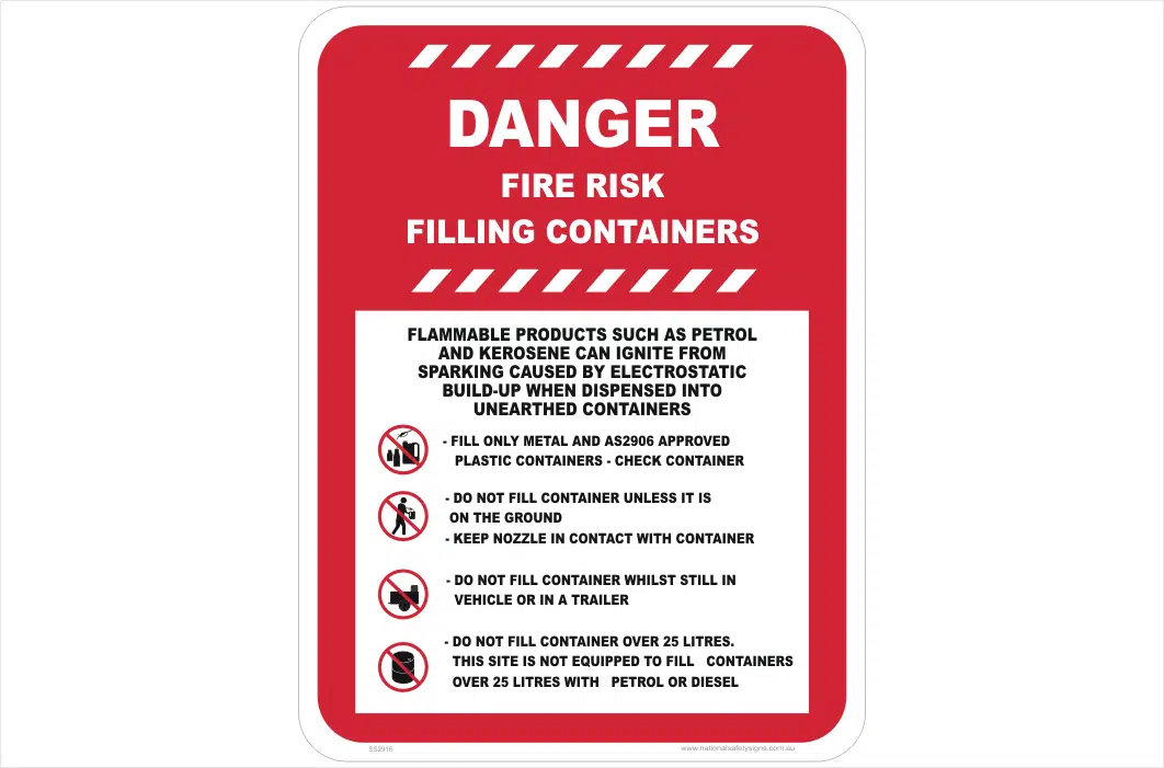Filling Container Fire Risk sign