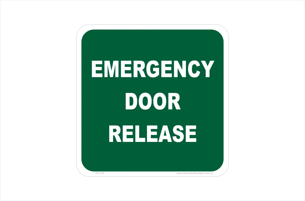Emergency door release sign