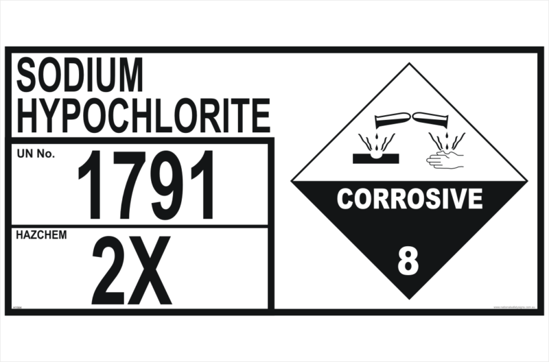 Storage Emergency Information Panel Sodium Hypochlorite