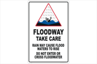 Floodway Take Care sign