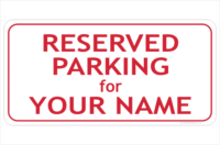 Reserved Parking sign red