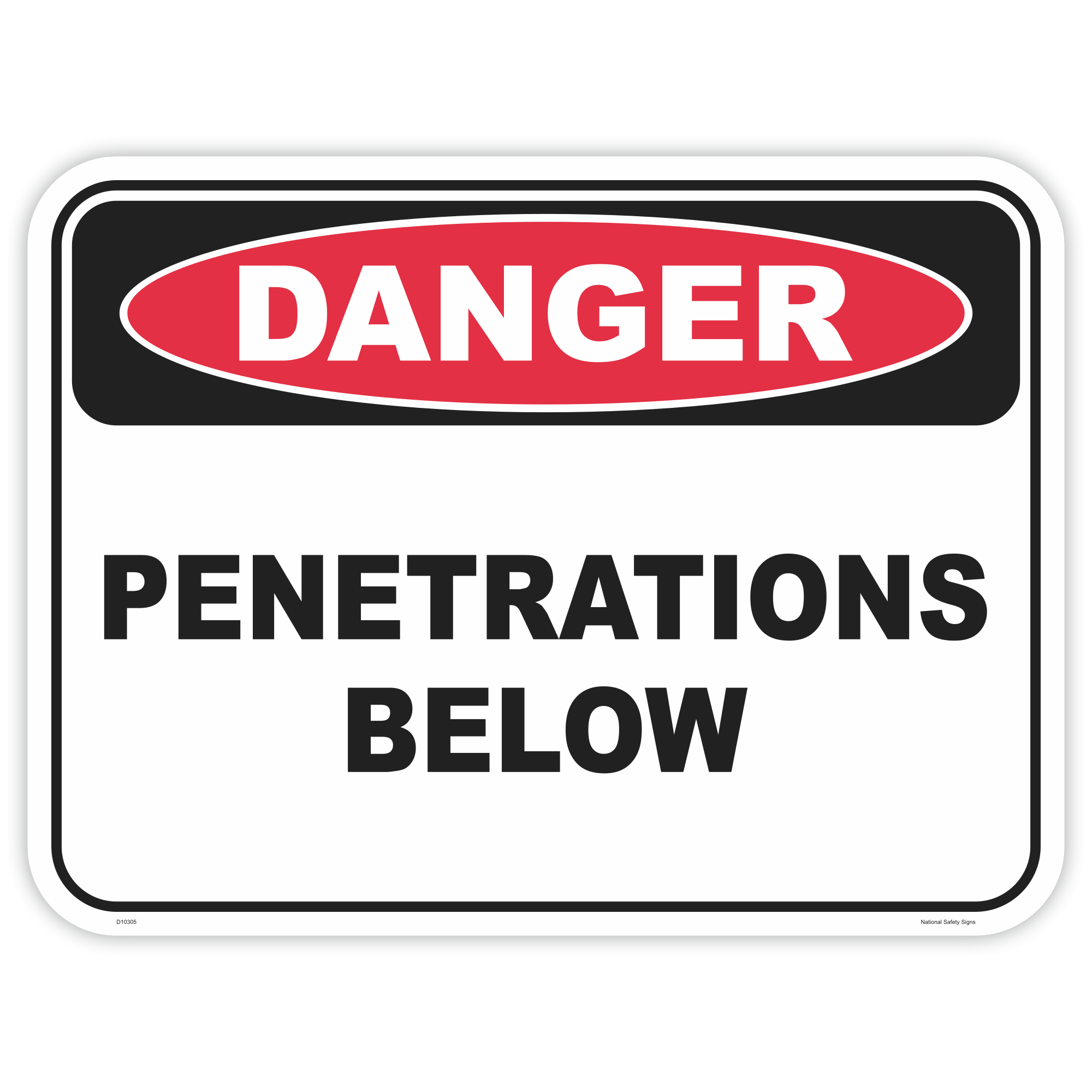 Danger penetrations below safety sign - AS1319 compliant, National Safety Signs Australia