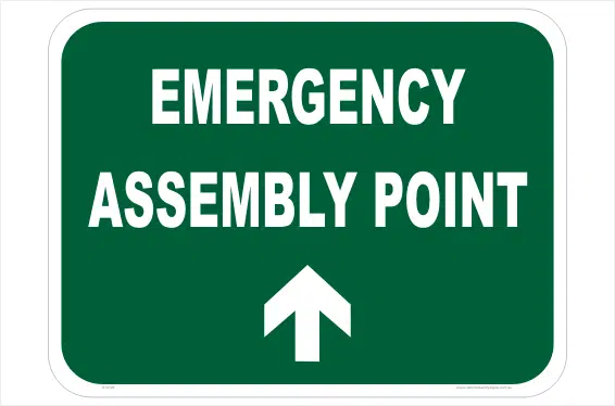 Emergency Assembly Ahead sign