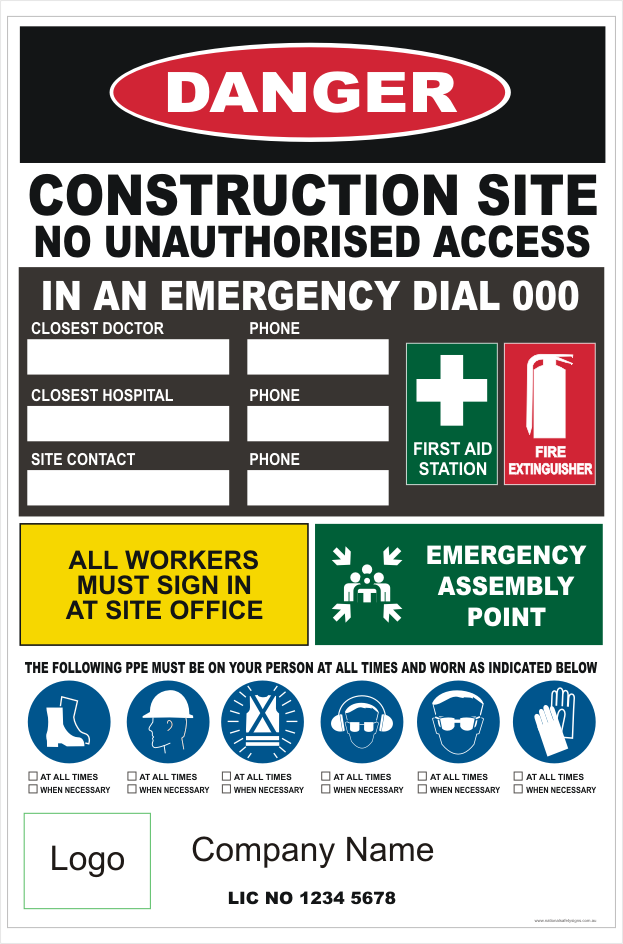 Building Site Construction Signs - Site Safety Sign | Health and Safety Signs : Construction site signs are used on building and construction sites to show safety hazards or dangers.