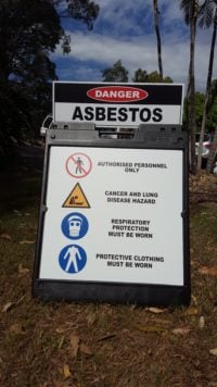 Asbestos Danger sign and stand