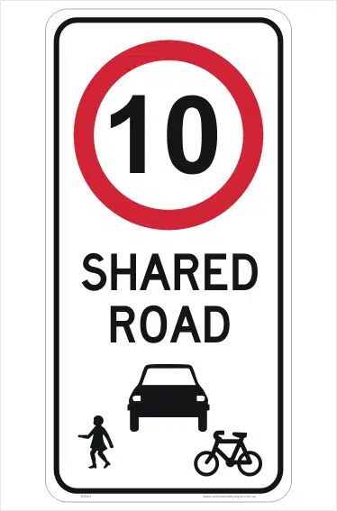 Shared Road 10KPH sign
