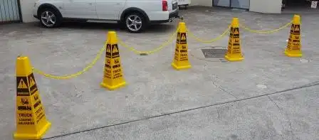 Forklift / Truck Unloading safety cones and chain barrier