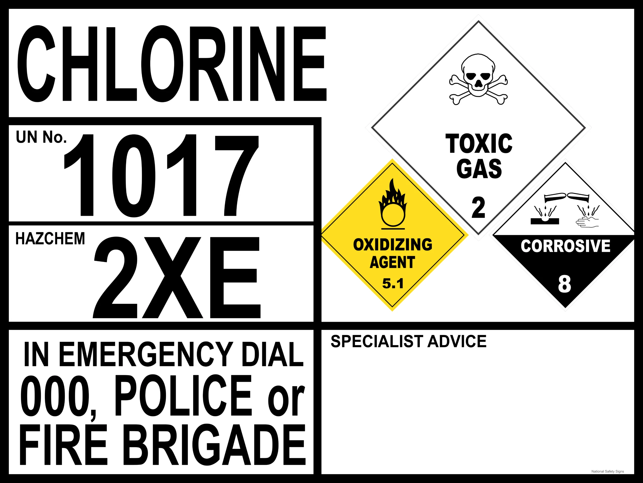 Chlorine Transport Placard H15137