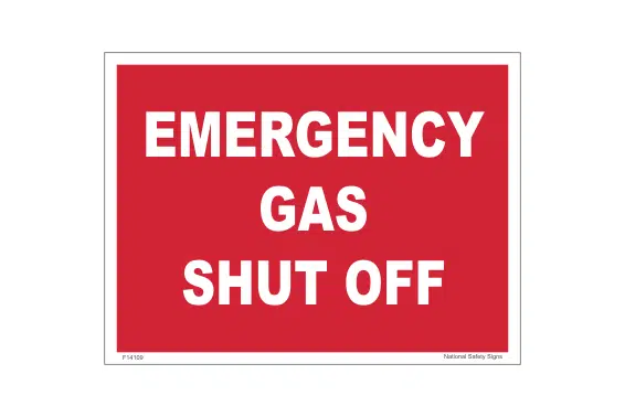 Gas Shut Off sign. Emergency shut valve label