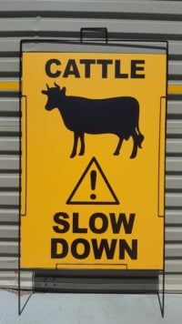 Cattle warning sign and frame