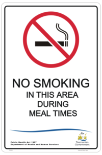TAS meal times smoking sign